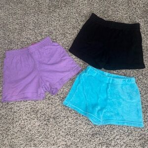 wonder nation Women's Athletic Shorts Trio - Black, Purple & Turquoise